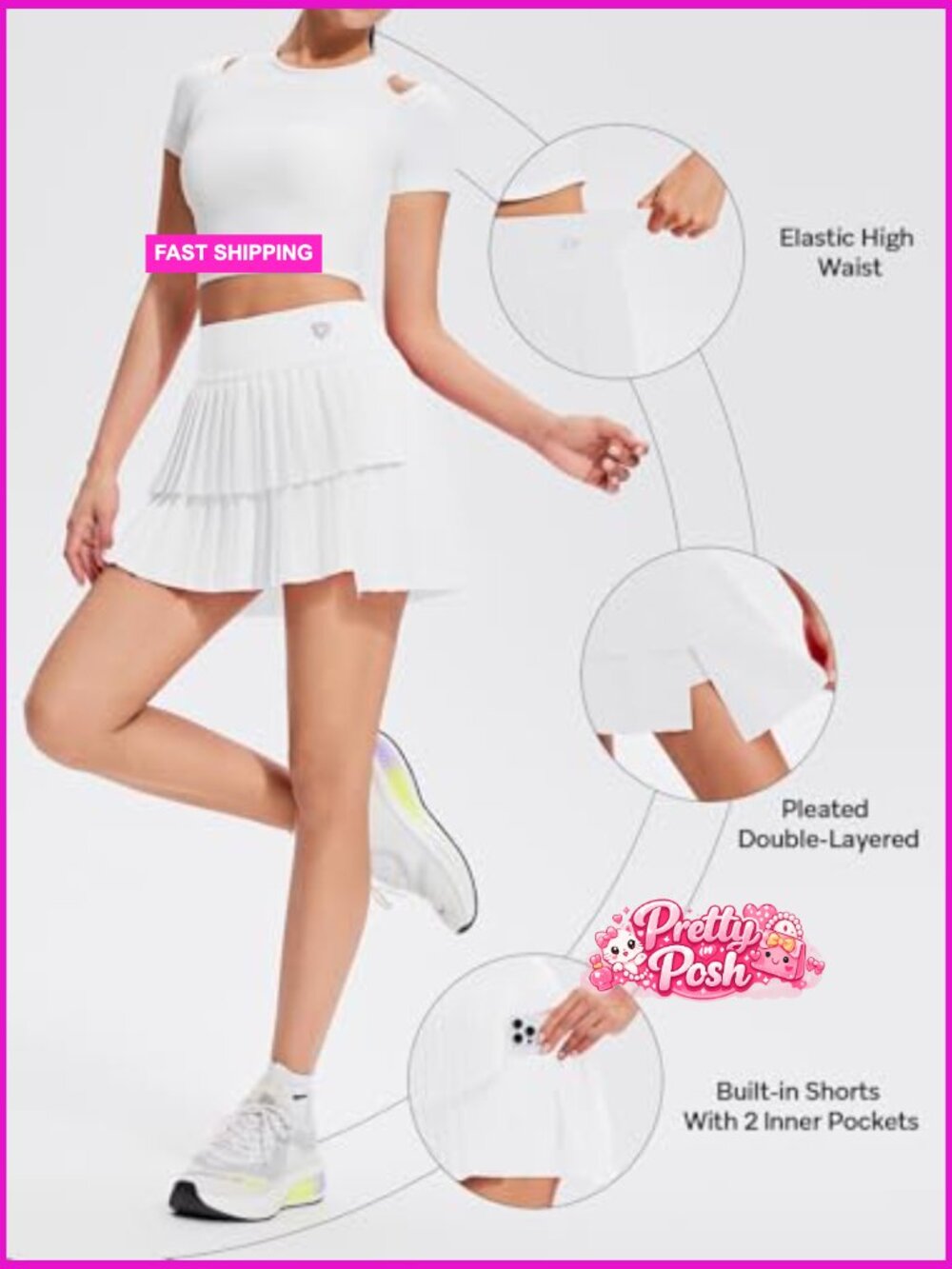 Pleated Tennis Skirt with Shorts Built-in High Waisted Athletic Skort with - Picture 4 of 7